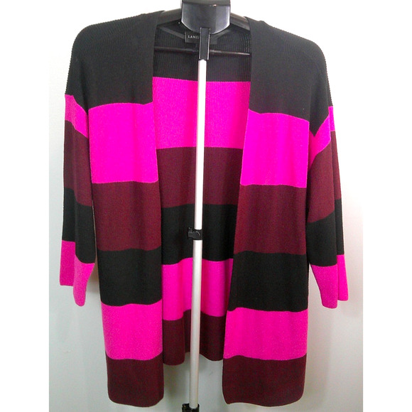Lane Bryant 14/16 Horizontal Block Stripe Sweater Cardigan Plum, Purple, Black - Picture 1 of 7